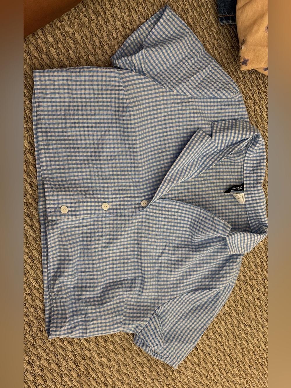 H&M Light Blue and White Gingham Short-Sleeve Button Down Shirt